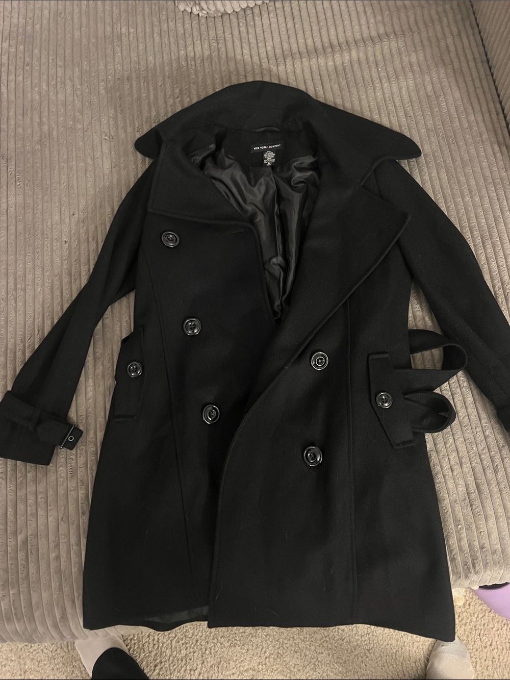 New York & Company Black Double-Breasted Peacoat
